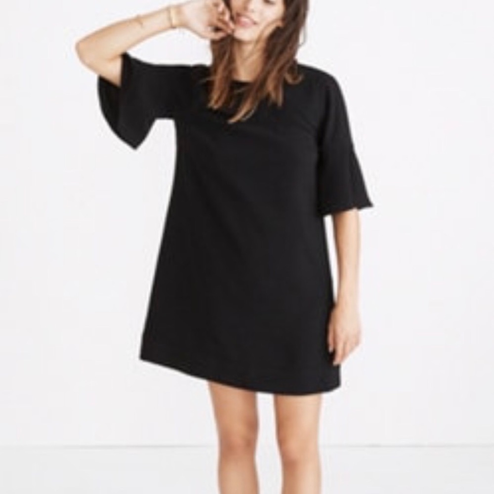 MADEWELL womens black mini shift dress with bell sleeves